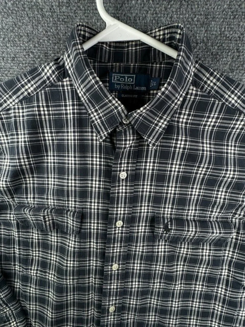 Polo Ralph Lauren Long Sleeve Button Up Shirt Plaid Blue Large Classic Pockets
